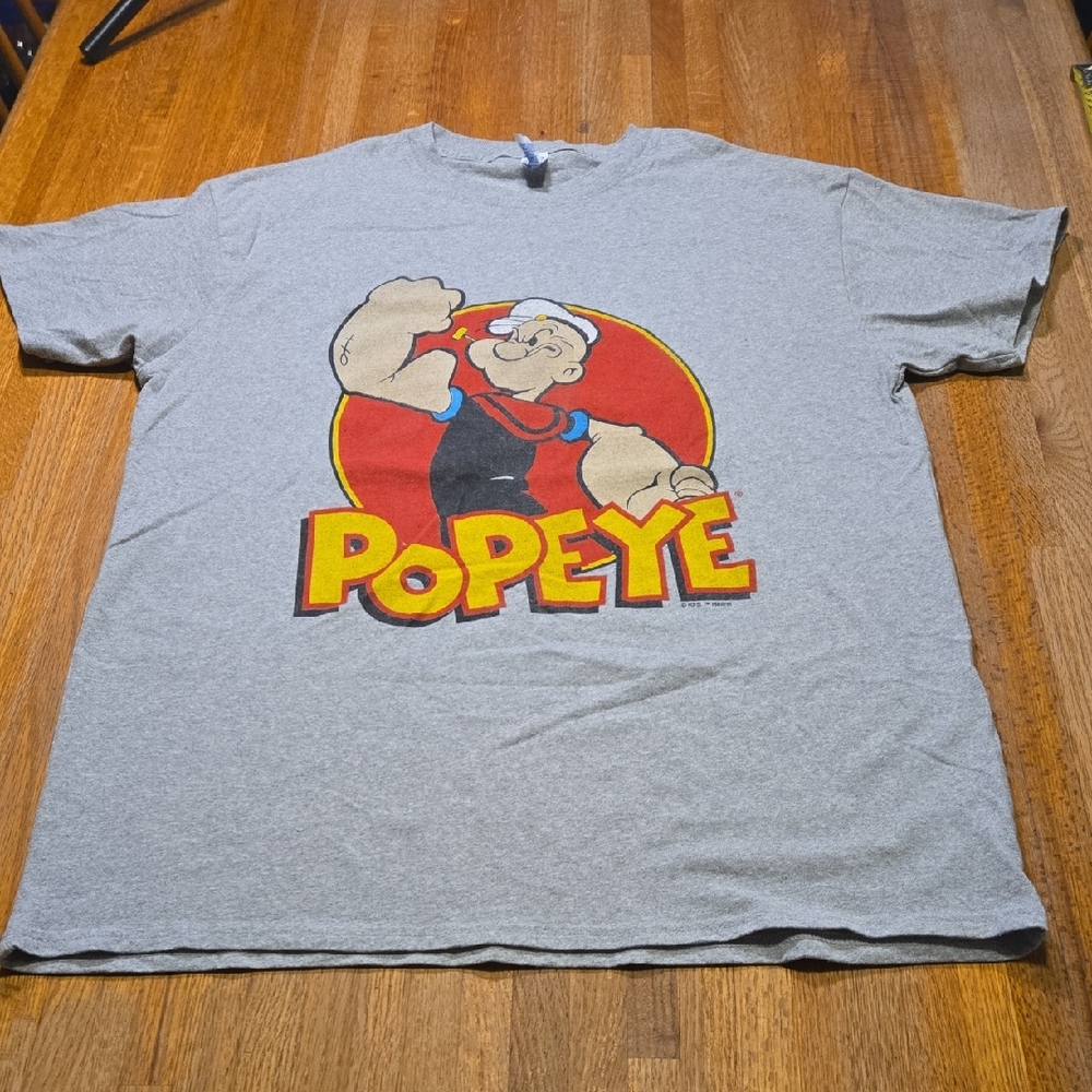Brisco Popeye the Sailor Man Large Gray Graphic Short Sleeve Crew‎ Neck Shirt